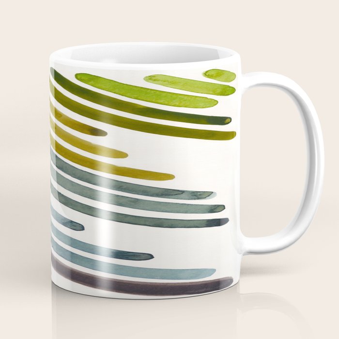 Olive Green Navy Blue Watercolor Colorful Stripes Mid Century Modern Art Primitive Abstract Art Coffee Mug