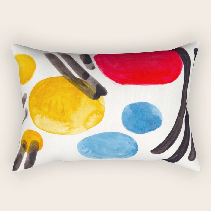 Mid Century Modern Abstract Juvenile Childrens Fun Art Primary Colors Watercolor Minimalist Pop Art Rectangular Pillow