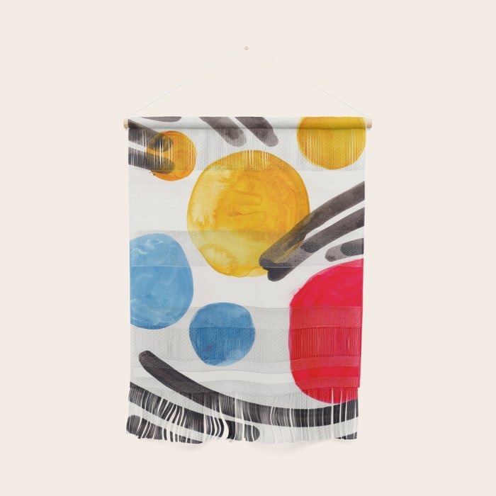 Mid Century Modern Abstract Juvenile Childrens Fun Art Primary Colors Watercolor Minimalist Pop Art Wall Hanging