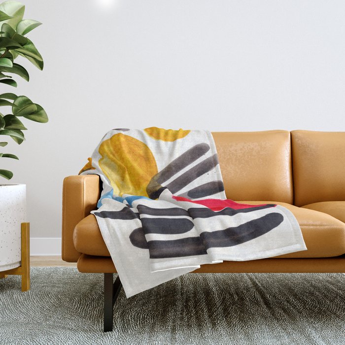 Mid Century Modern Abstract Juvenile Childrens Fun Art Primary Colors Watercolor Minimalist Pop Art Throw Blanket