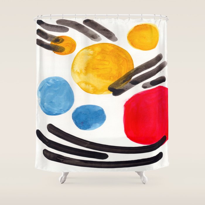 Mid Century Modern Abstract Juvenile Childrens Fun Art Primary Colors Watercolor Minimalist Pop Art Shower Curtain