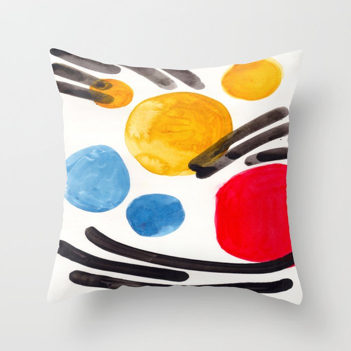 Mid Century Modern Abstract Juvenile Childrens Fun Art Primary Colors Watercolor Minimalist Pop Art Throw Pillow