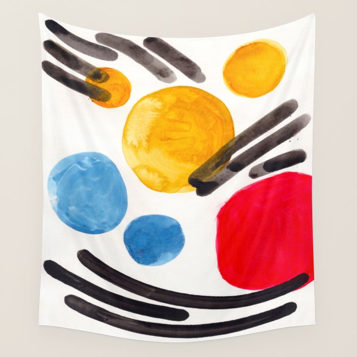Mid Century Modern Abstract Juvenile Childrens Fun Art Primary Colors Watercolor Minimalist Pop Art Wall Tapestry