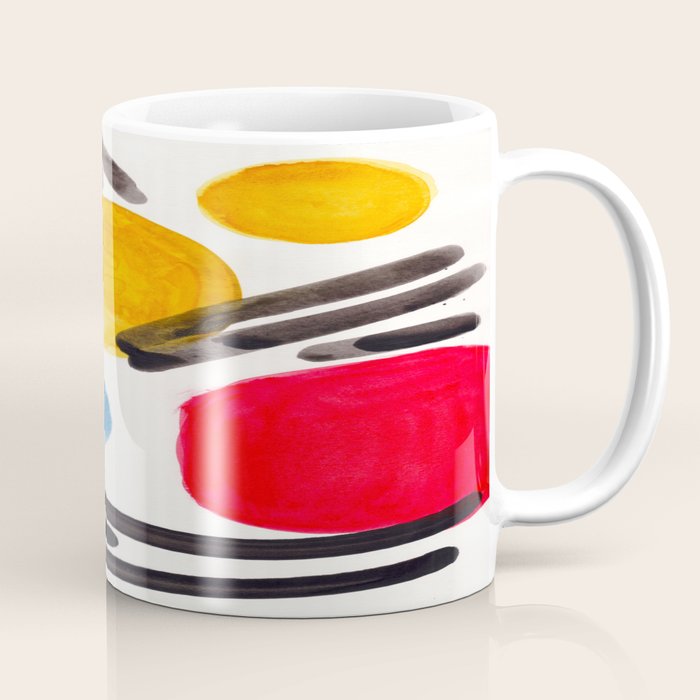 Mid Century Modern Abstract Juvenile Childrens Fun Art Primary Colors Watercolor Minimalist Pop Art Coffee Mug