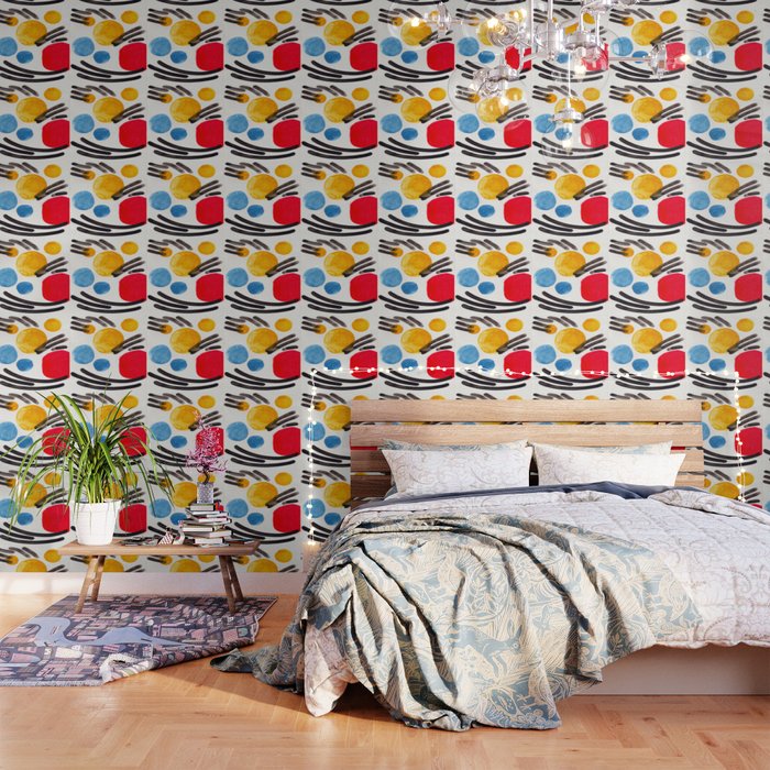 Mid Century Modern Abstract Juvenile Childrens Fun Art Primary Colors Watercolor Minimalist Pop Art Wallpaper