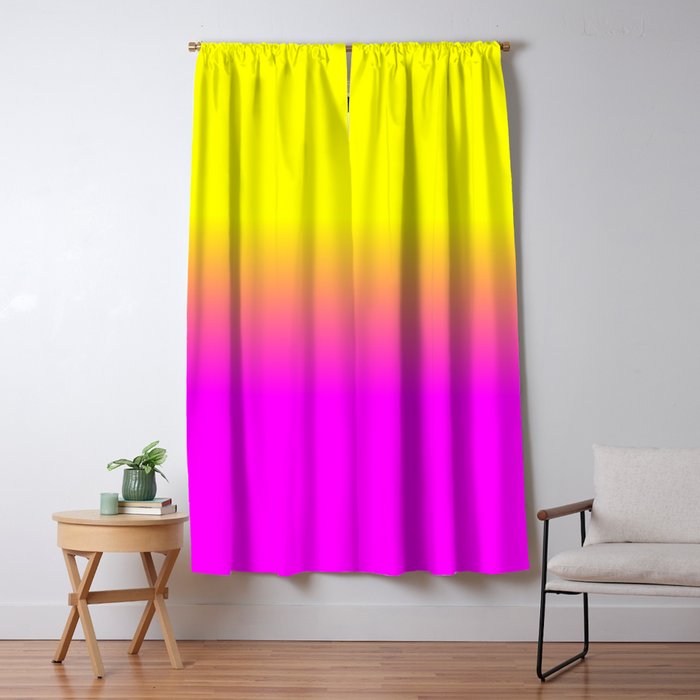 Neon Yellow And Bright Hot Pink Ombré  Shade Color Fade Window Curtain