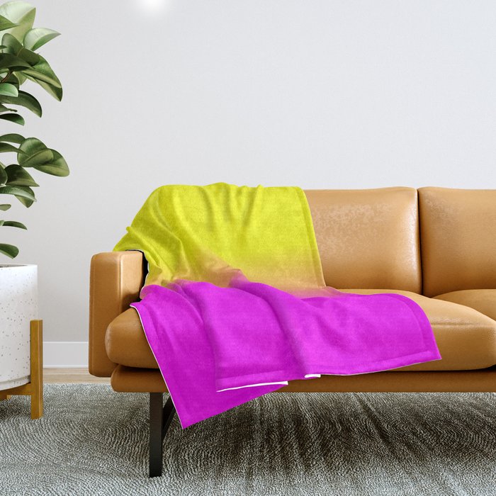 Neon Yellow And Bright Hot Pink Ombré Shade Color Fade Throw Blanket