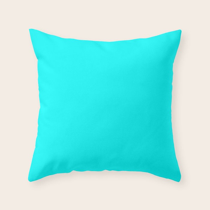 Neon Aqua Blue Bright Electric Fluorescent Color Throw Pillow