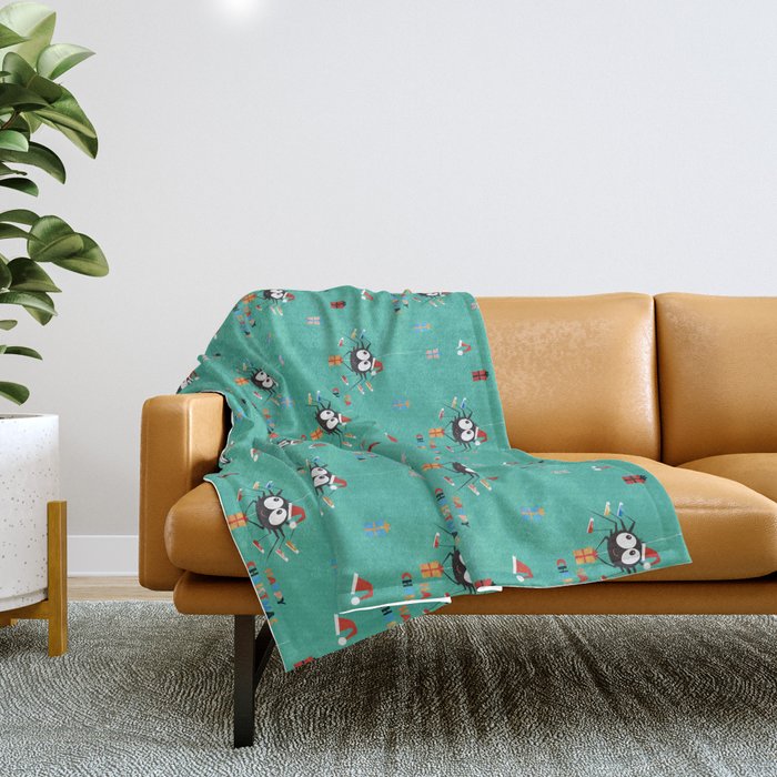 Happy Christmas Santa Spider Throw Blanket