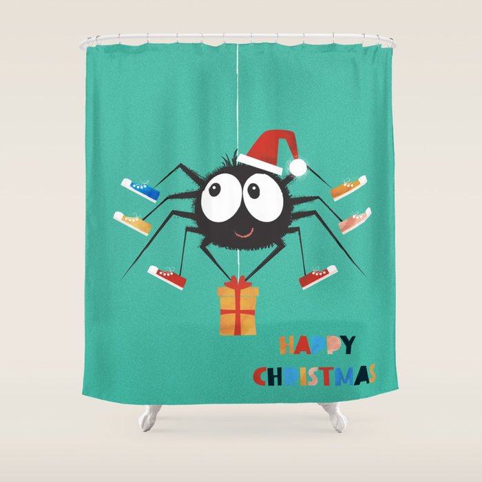 Happy Christmas Santa Spider Shower Curtain