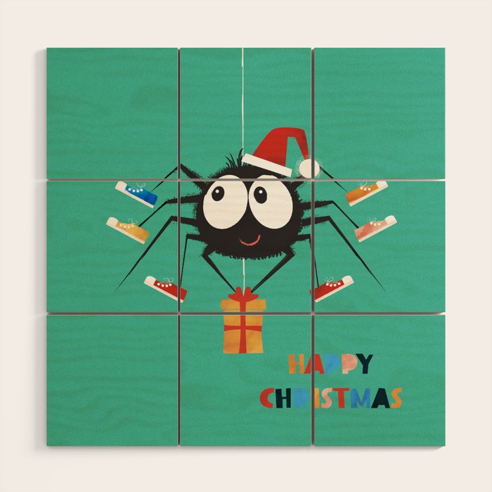 Happy Christmas Santa Spider Wood Wall Art