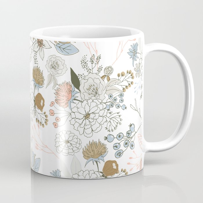 Elegant Abstract Coral Pastel Blue Modern Rustic Floral Coffee Mug
