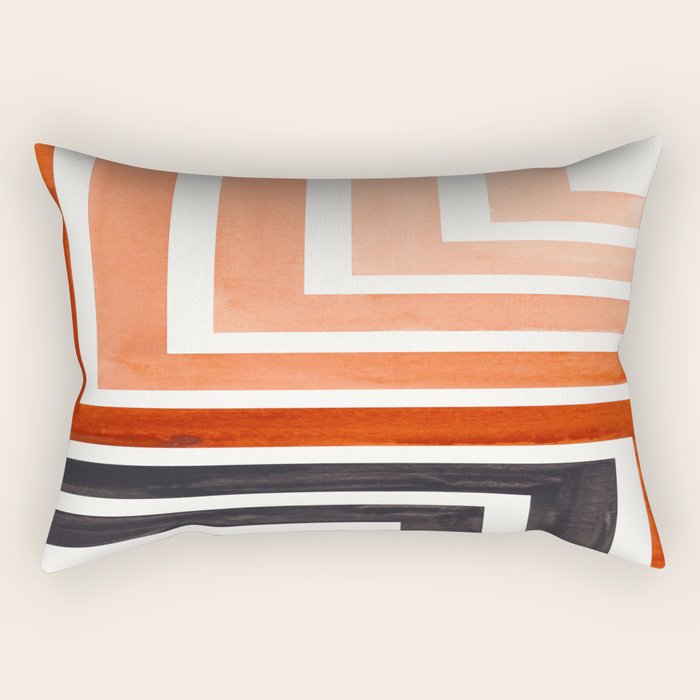 Burnt Sienna Mid Century Modern Watercolor Colorful Ancient Aztec Art Pattern Minimalist Geometric P Rectangular Pillow