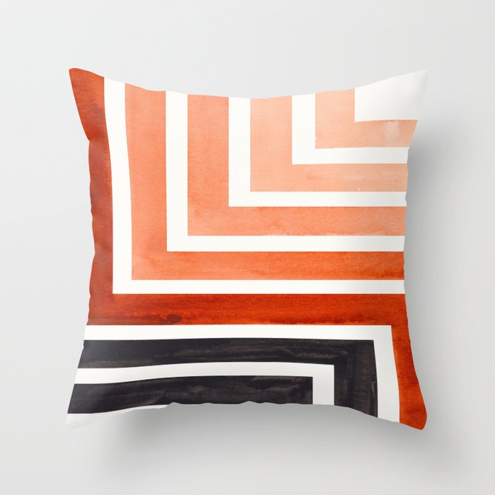 Burnt Sienna Mid Century Modern Watercolor Colorful Ancient Aztec Art Pattern Minimalist Geometric P Throw Pillow