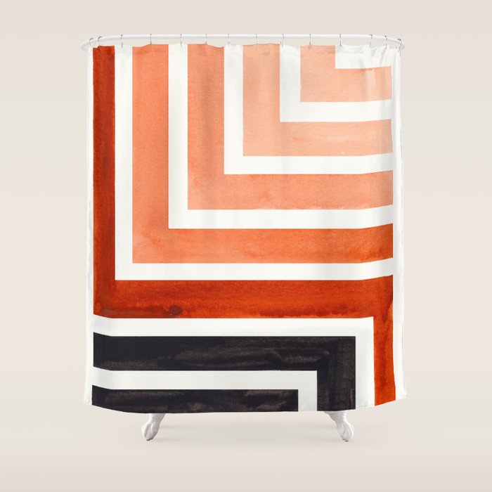 Burnt Sienna Mid Century Modern Watercolor Colorful Ancient Aztec Art Pattern Minimalist Geometric P Shower Curtain