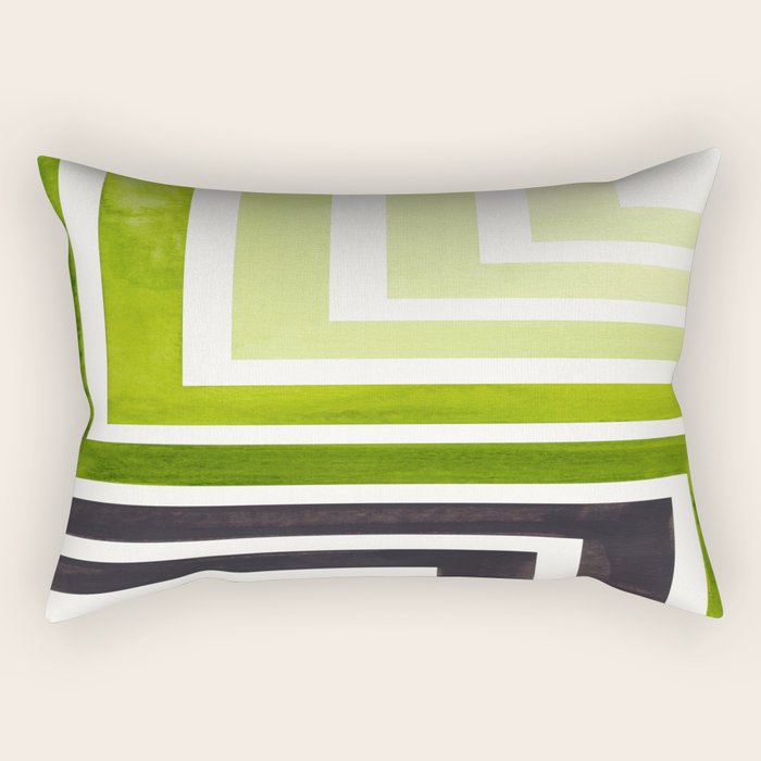 Sap Green Mid Century Modern Watercolor Colorful Ancient Aztec Art Pattern Minimalist Geometric Patt Rectangular Pillow