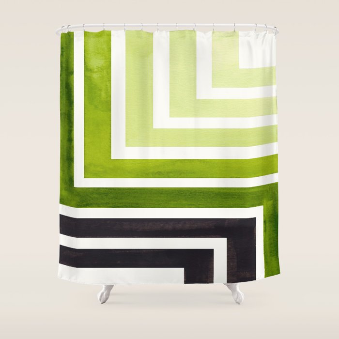 Sap Green Mid Century Modern Watercolor Colorful Ancient Aztec Art Pattern Minimalist Geometric Patt Shower Curtain