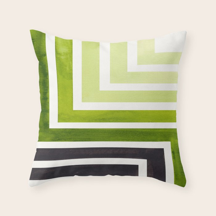 Sap Green Mid Century Modern Watercolor Colorful Ancient Aztec Art Pattern Minimalist Geometric Patt Throw Pillow