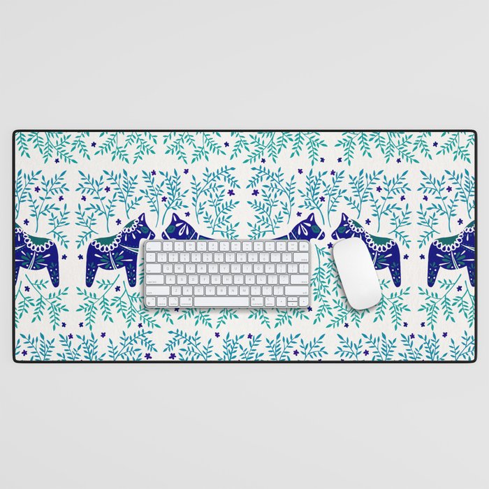 Swedish Dala Horses - Navy & Blue Palette Desk Mat