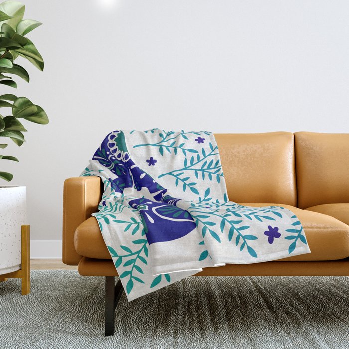 Swedish Dala Horses - Navy & Blue Palette Throw Blanket