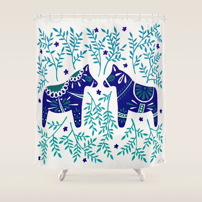 Swedish Dala Horses - Navy & Blue Palette Shower Curtain