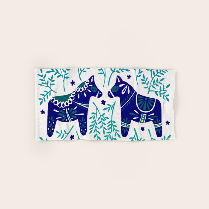 Swedish Dala Horses - Navy & Blue Palette Bath Towel