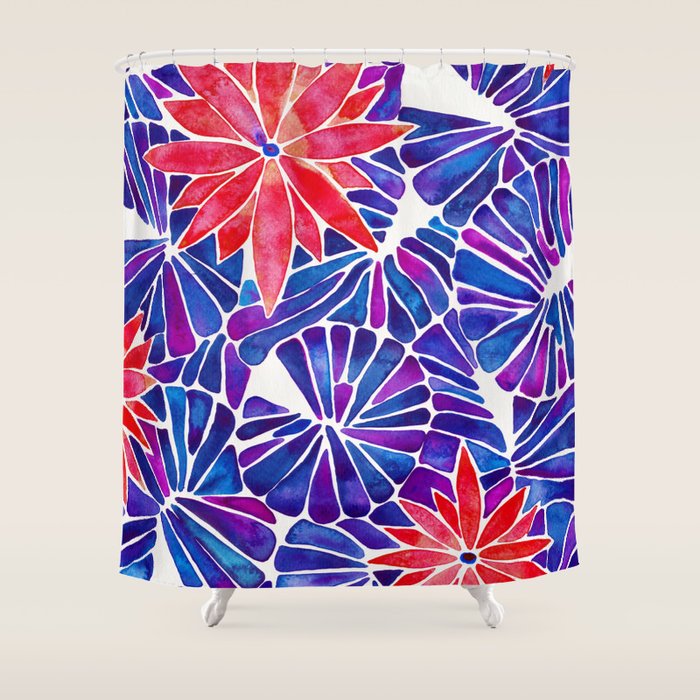 Water Lilies - Indigo & Red Palette Shower Curtain
