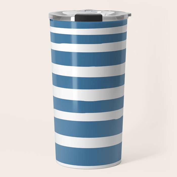 Ocean Stripes, Abstract, Blue And White, Striped Pattern Travel Mug