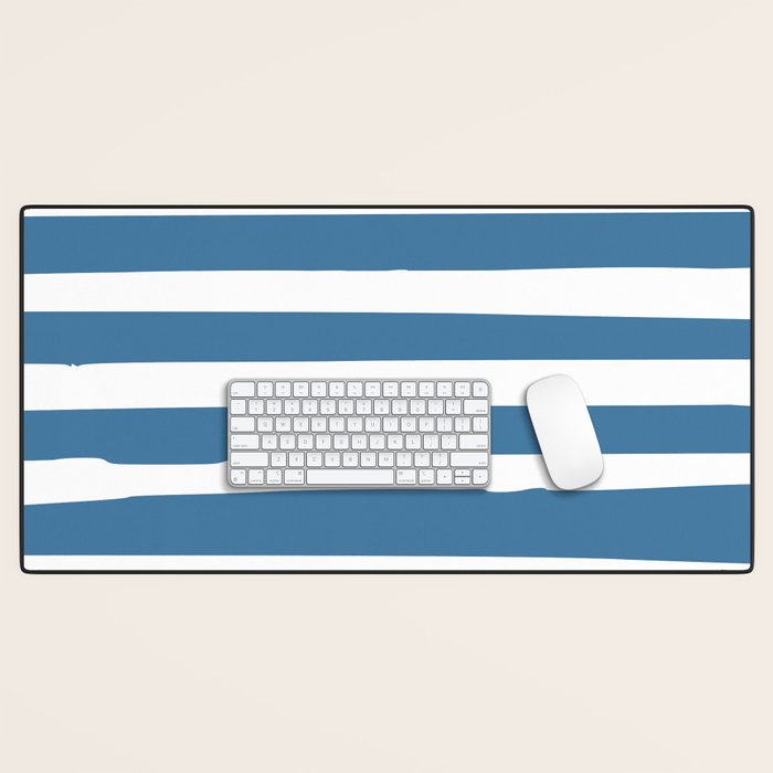 Ocean Stripes, Abstract, Blue And White, Striped Pattern Desk Mat