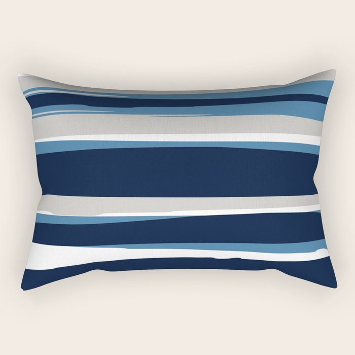 Ocean Beach Striped Landscape, Navy, Blue, Gray Rectangular Pillow