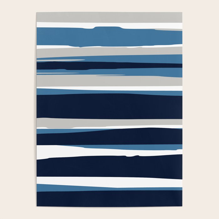 Ocean Beach Striped Landscape, Navy, Blue, Gray Poster