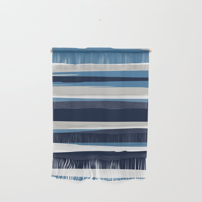 Ocean Beach Striped Landscape, Navy, Blue, Gray Wall Hanging