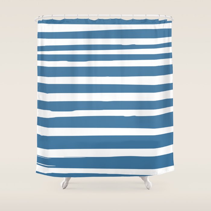Ocean Stripes, Abstract, Blue And White, Striped Pattern Shower Curtain