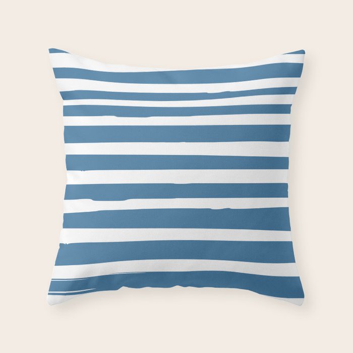 Ocean Stripes, Abstract, Blue And White, Striped Pattern Throw Pillow