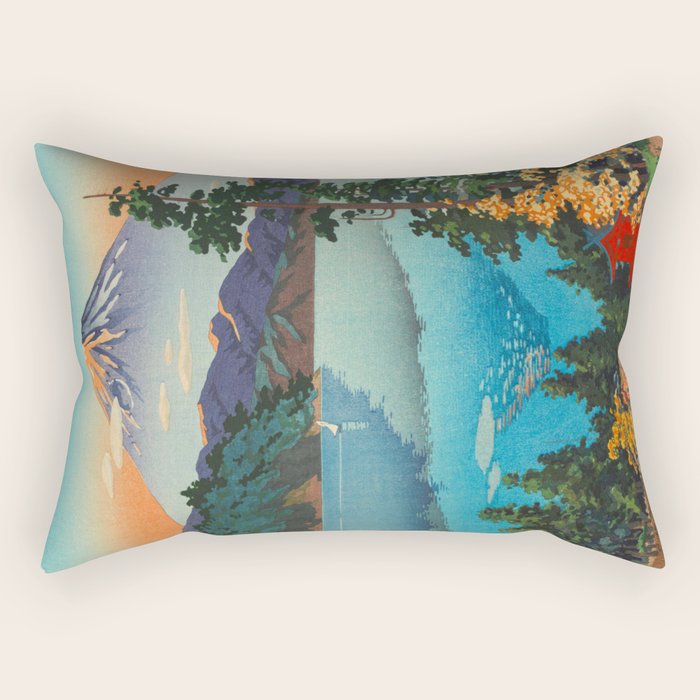 Tsuchiya Koitsu Vintage Japanese Woodblock Print Fall Autumn Mount Fuji Rectangular Pillow