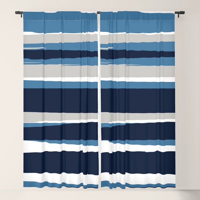 Ocean Beach Striped Landscape, Navy, Blue, Gray Window Curtain