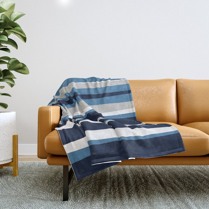 Ocean Beach Striped Landscape, Navy, Blue, Gray Throw Blanket