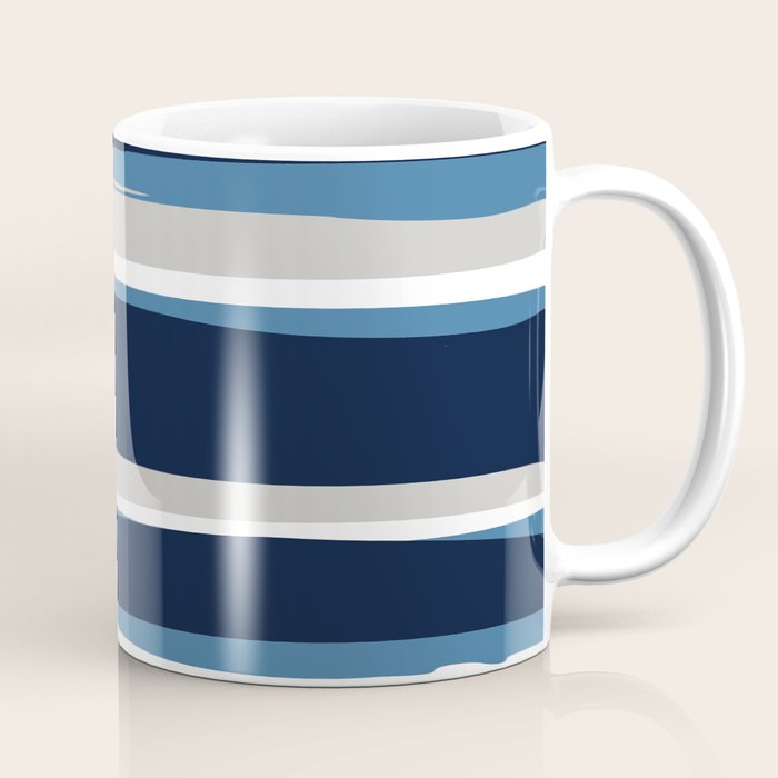 Ocean Beach Striped Landscape, Navy, Blue, Gray Coffee Mug