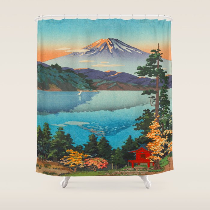 Tsuchiya Koitsu Vintage Japanese Woodblock Print Fall Autumn Mount Fuji Shower Curtain