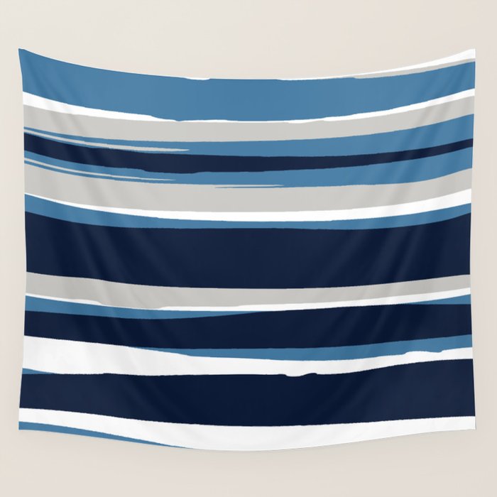 Ocean Beach Striped Landscape, Navy, Blue, Gray Wall Tapestry