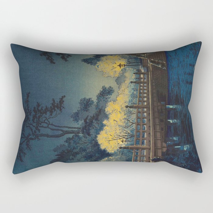 Tsuchiya Koitsu Vintage Japanese Woodblock Print Spring Blossom At Night T Rectangular Pillow
