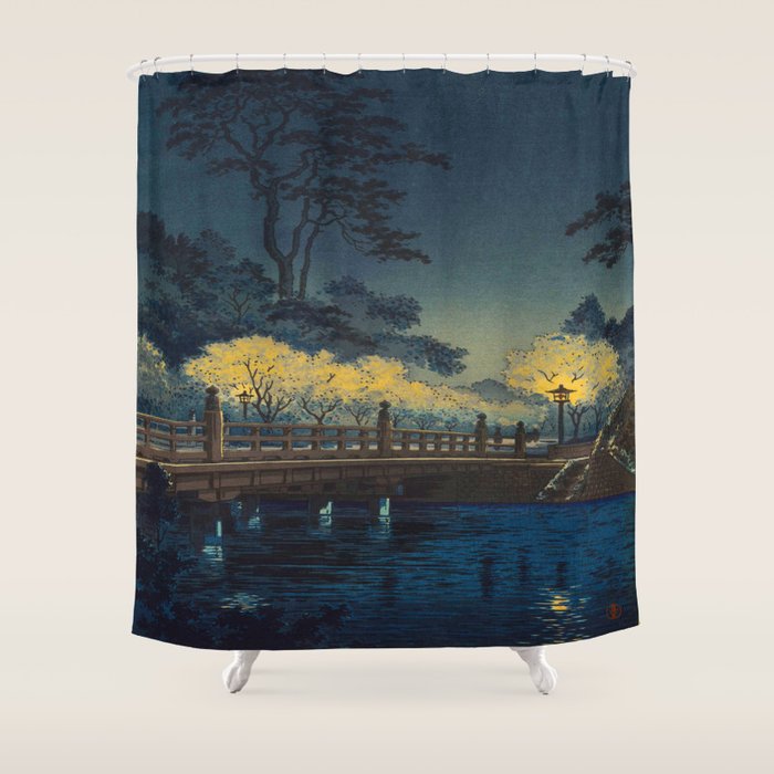 Tsuchiya Koitsu Vintage Japanese Woodblock Print Spring Blossom At Night T Shower Curtain