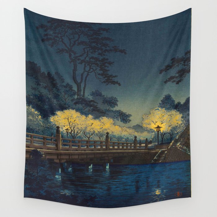 Tsuchiya Koitsu Vintage Japanese Woodblock Print Spring Blossom At Night T Wall Tapestry