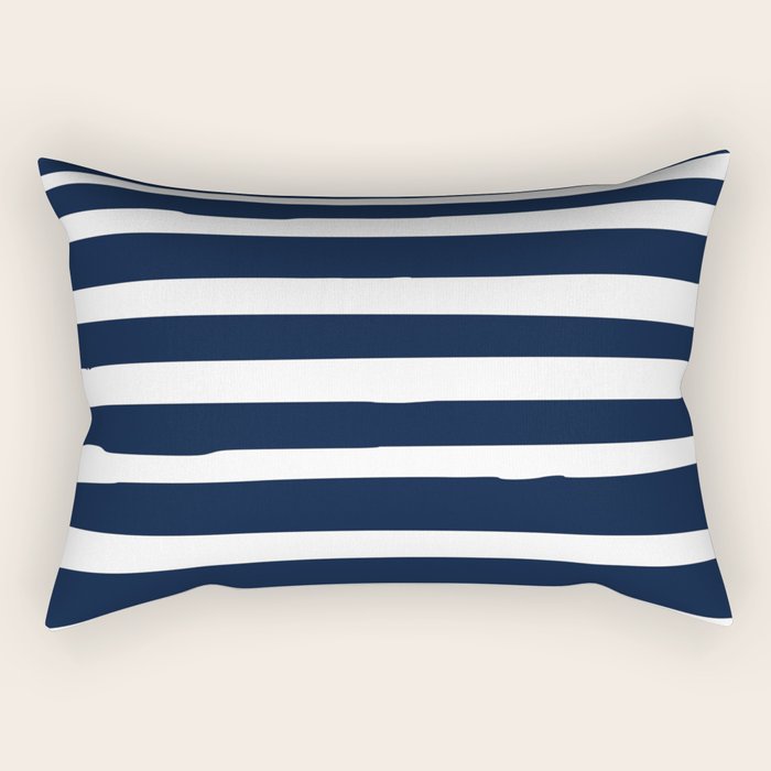Ocean Stripes, Modern, Abstract, Navy Blue And White Rectangular Pillow