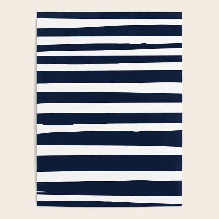Ocean Stripes, Modern, Abstract, Navy Blue And White Poster