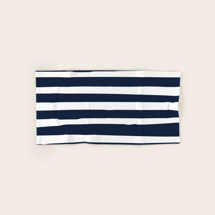 Ocean Stripes, Modern, Abstract, Navy Blue And White Bath Towel