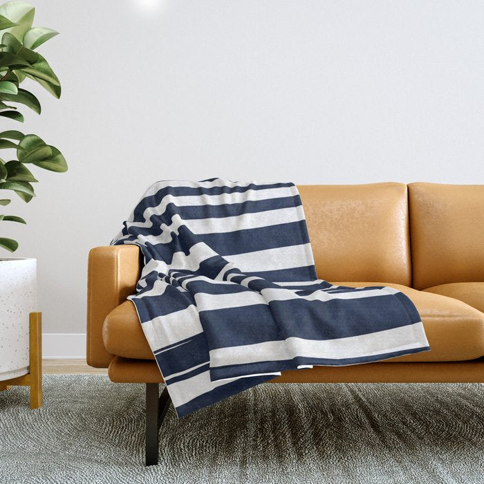 Ocean Stripes, Modern, Abstract, Navy Blue And White Throw Blanket