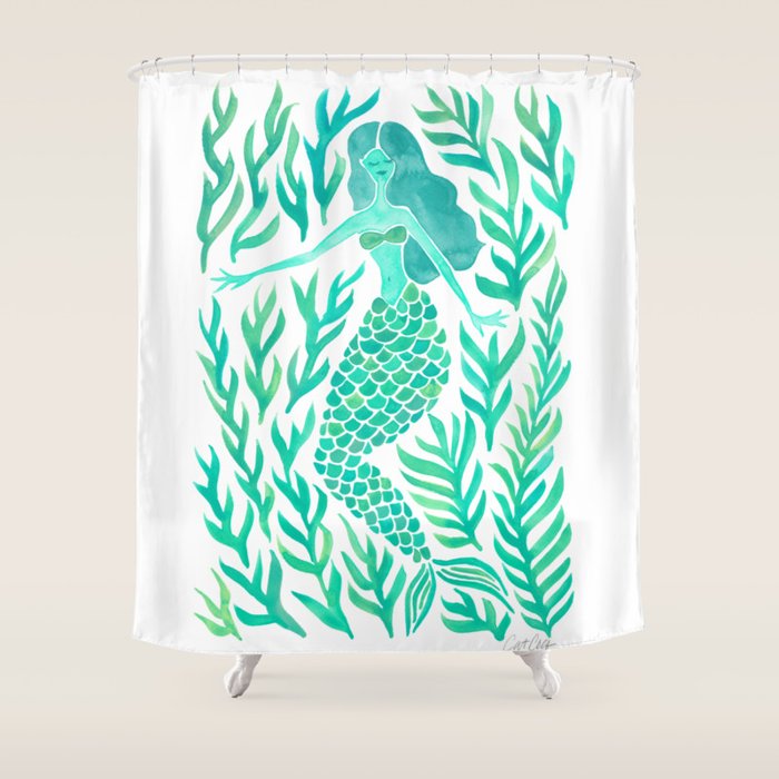 Kelp Forest Mermaid - Mint Palette Shower Curtain