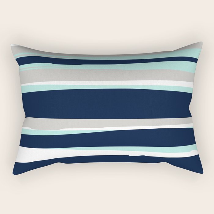 Ocean, Stripe Abstract Pattern, Navy, Aqua, Gray Rectangular Pillow