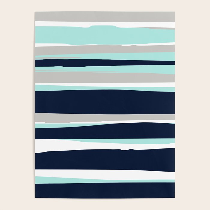 Ocean, Stripe Abstract Pattern, Navy, Aqua, Gray Poster
